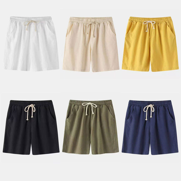 Mens Cotton Linen Casual Shorts Beach Pants