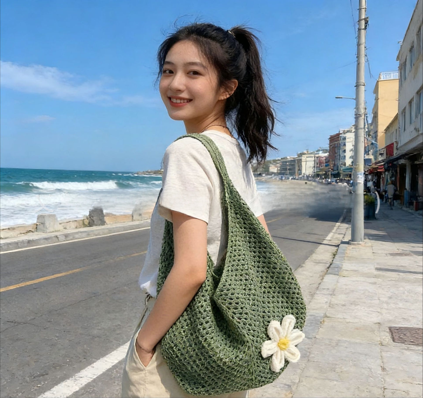 Hollow Hand-Woven Straw Tote Bag for Women
