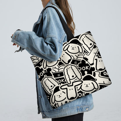 Women Canvas Tote Bag with Cartoon Design