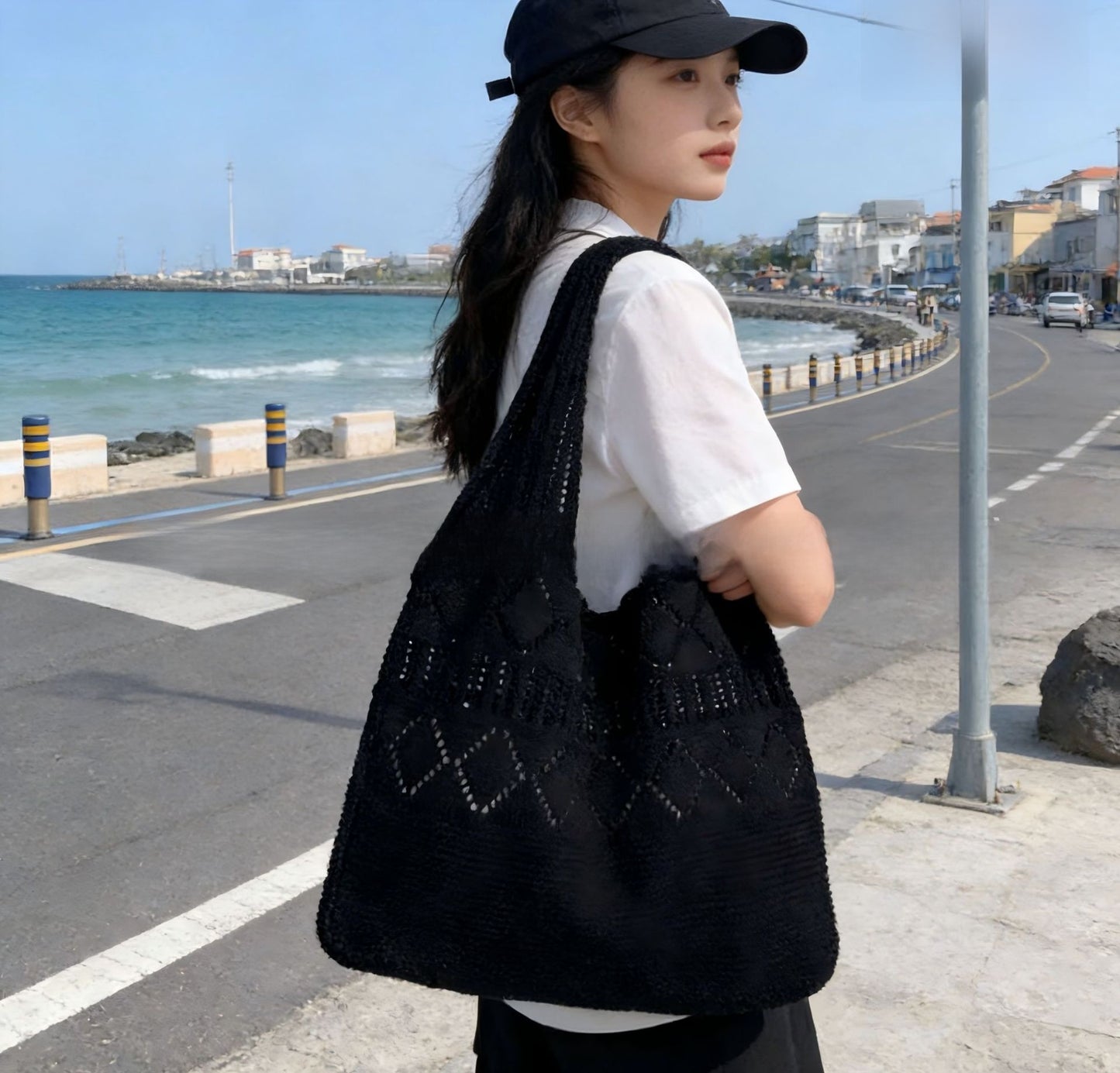 Hollow Hand-Woven Straw Tote Bag for Women