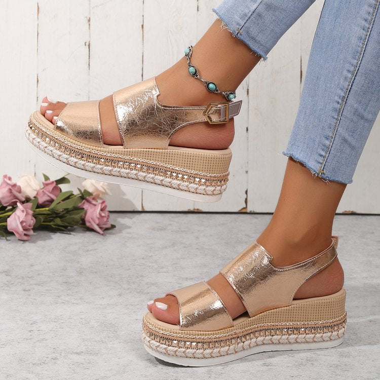 Women's Fish Mouth Buckle Wedge Sandals