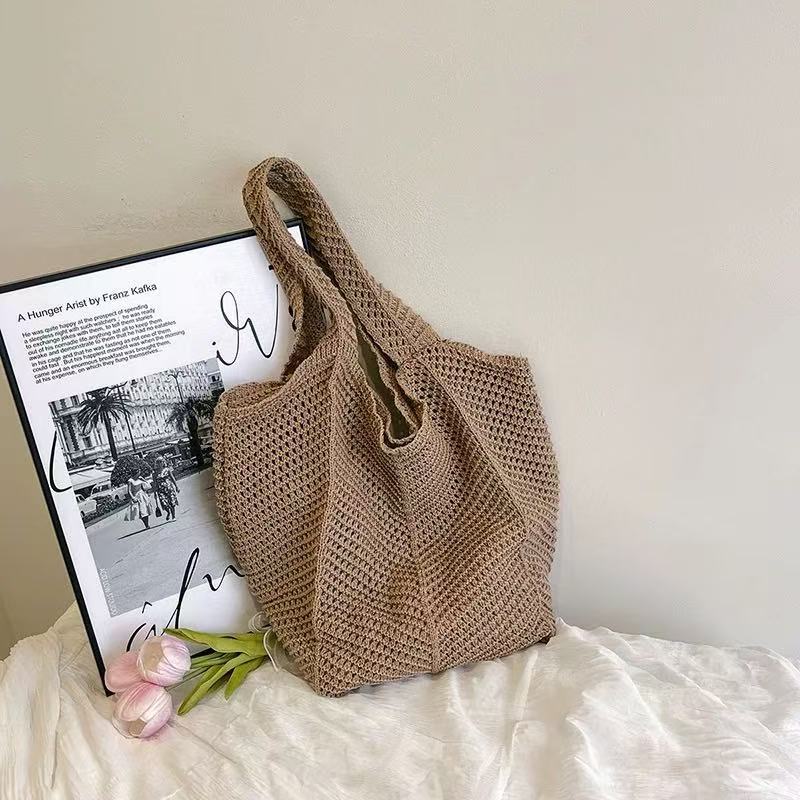 Hollow Hand-Woven Straw Tote Bag for Women