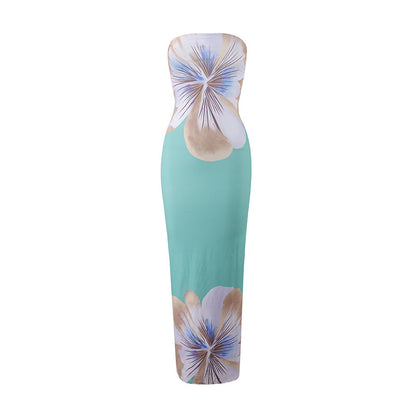 Summer Strapless Floral Print Long Dress