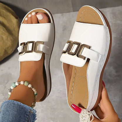 Orthopaedic Gold Buckle Mule Sandals