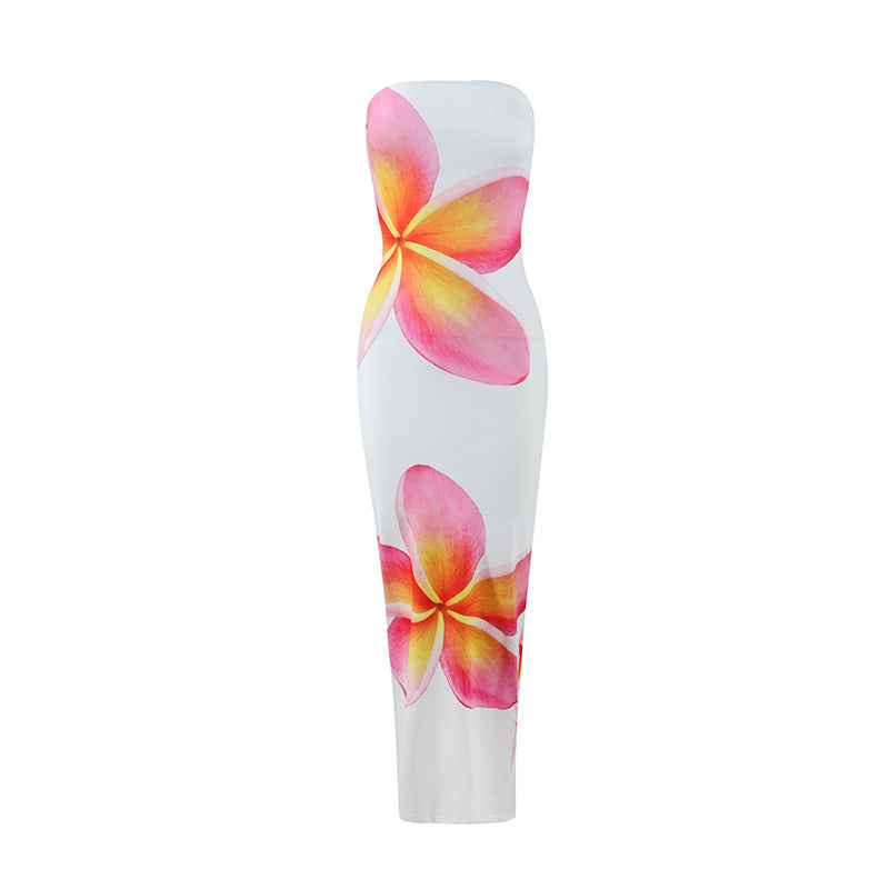 Summer Strapless Floral Print Long Dress