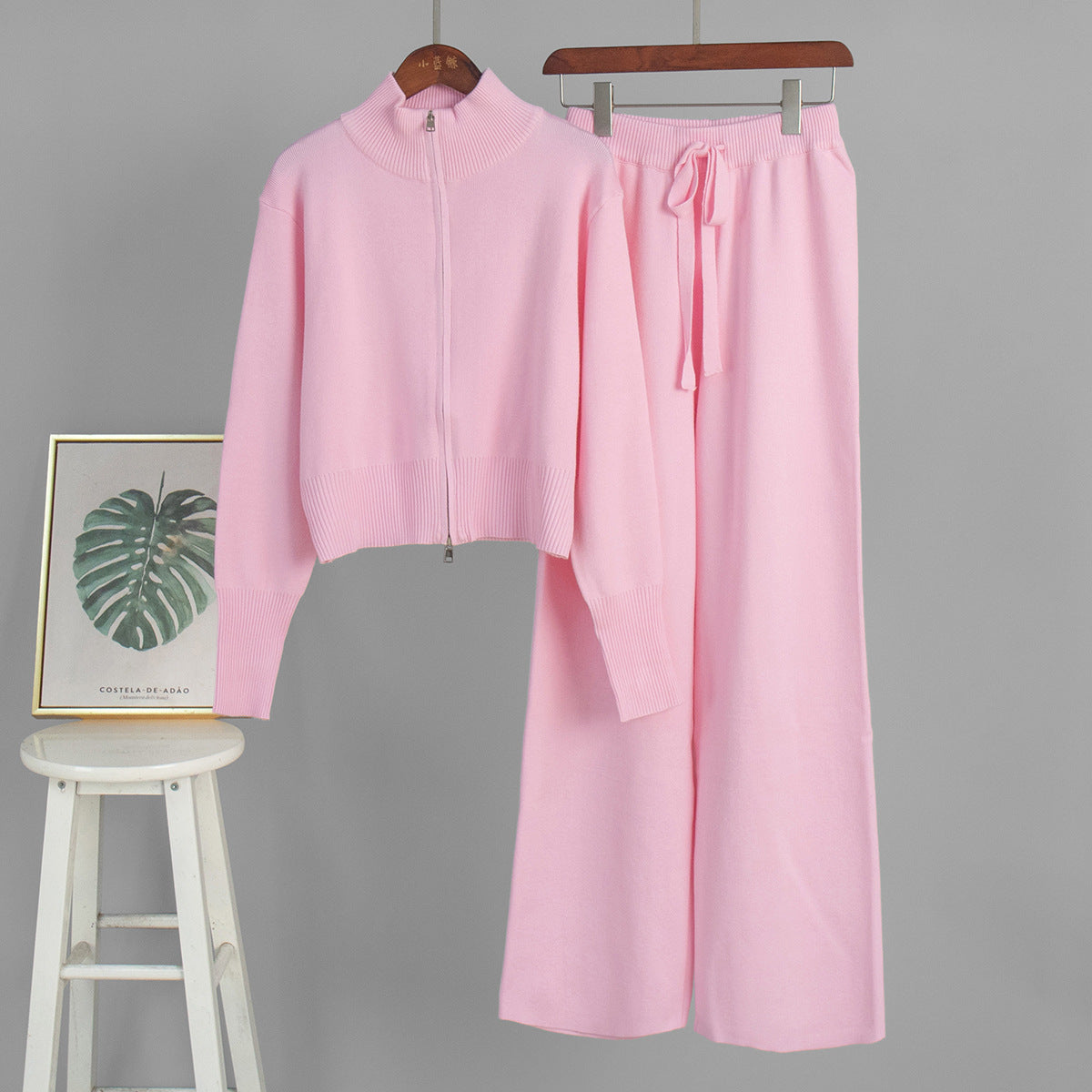 Elegant Double Zipper Knitted Suit
