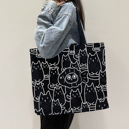 Women Canvas Tote Bag with Cartoon Design