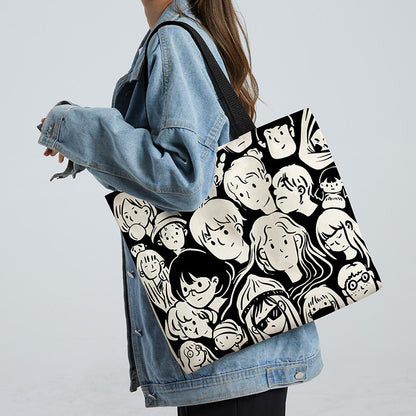 Women Canvas Tote Bag with Cartoon Design