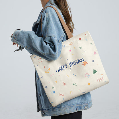 Women Canvas Tote Bag with Cartoon Design