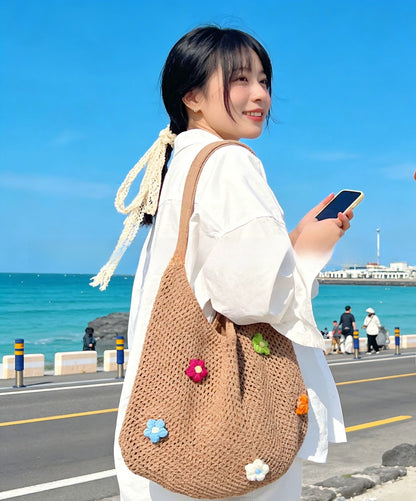 Hollow Hand-Woven Straw Tote Bag for Women