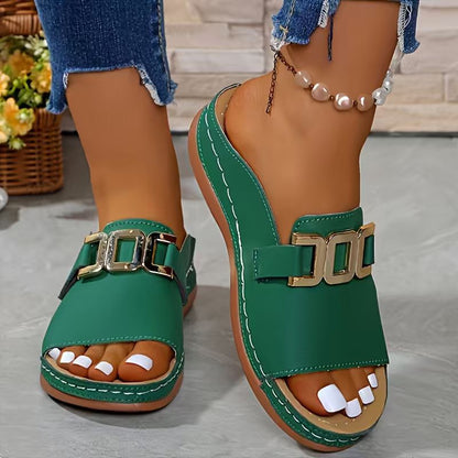Orthopaedic Gold Buckle Mule Sandals