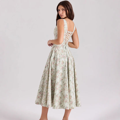 Elegant Floral Print Strapless Summer Dress