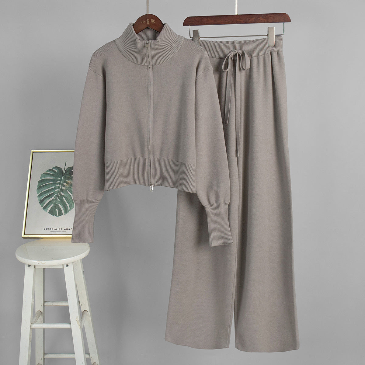 Elegant Double Zipper Knitted Suit