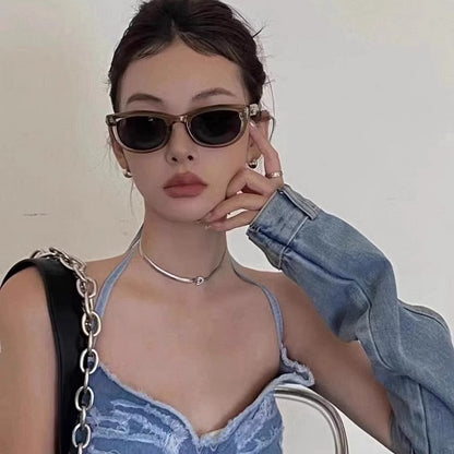 Olive green cat-eye sunglasses for women