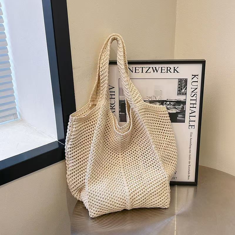 Hollow Hand-Woven Straw Tote Bag for Women