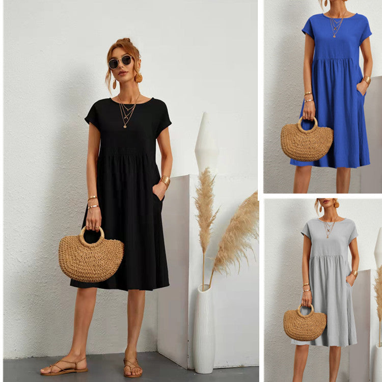 Womens Summer Cotton Linen A-Line Dress