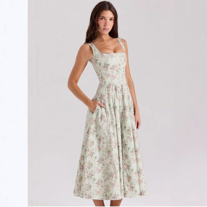 Elegant Floral Print Strapless Summer Dress