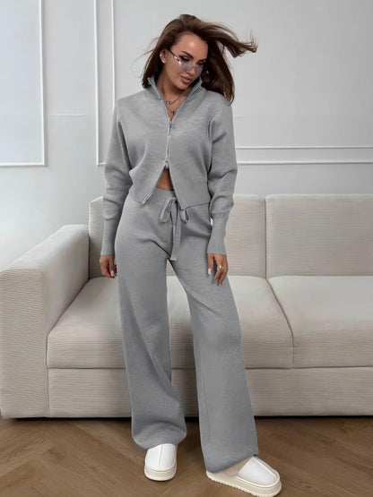 Elegant Double Zipper Knitted Suit