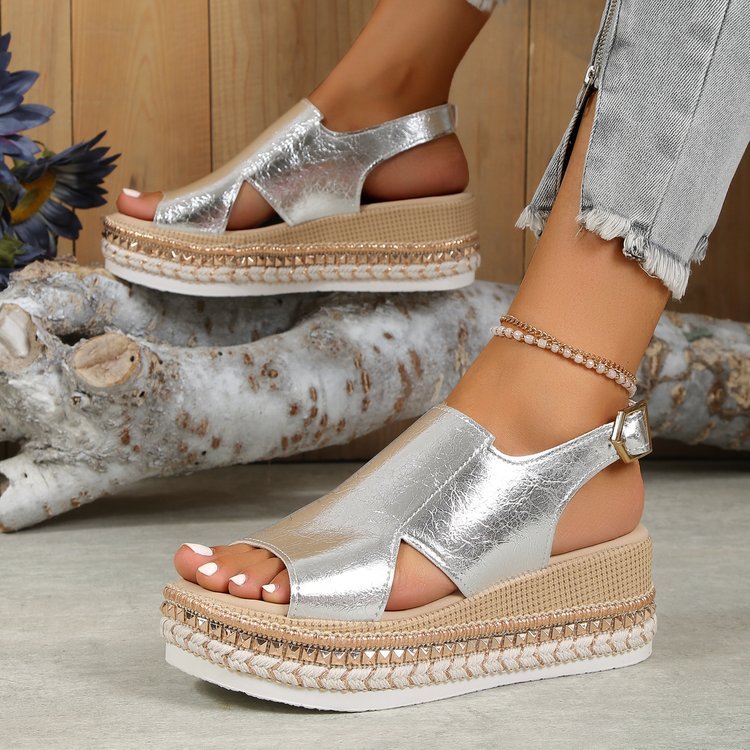 Women's Fish Mouth Buckle Wedge Sandals