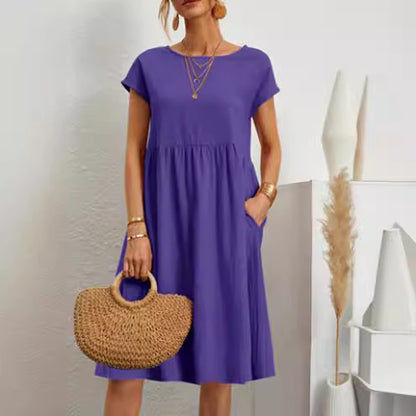 Womens Summer Cotton Linen A-Line Dress