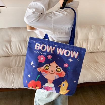 Women Canvas Tote Bag with Cartoon Design