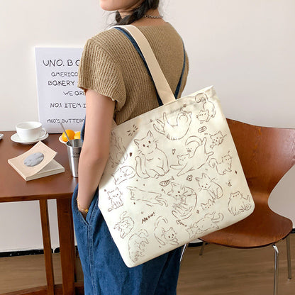 Women Canvas Tote Bag with Cartoon Design