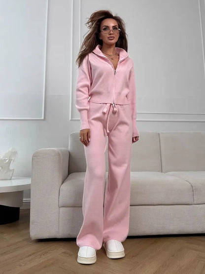 Elegant Double Zipper Knitted Suit