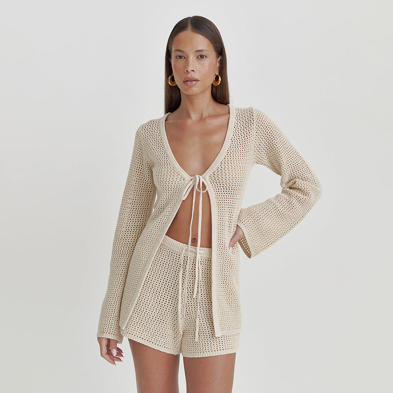 Hollow Out Lace-up Knitted Beach