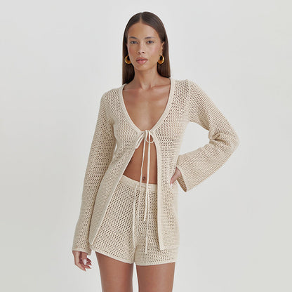 Hollow Out Lace-up Knitted Beach