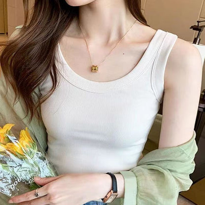 Women's Slim-Fit Threaded Cotton Vest, Summer I-Shaped Anti-Exposure Tank Top