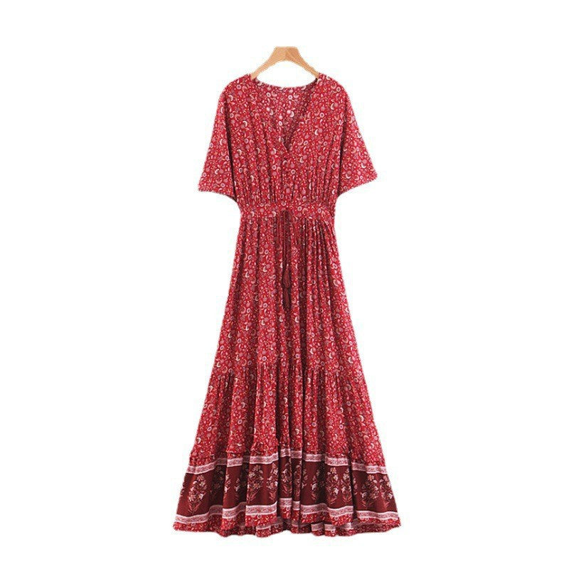 V-Neck High Waist Flowy Summer Dress