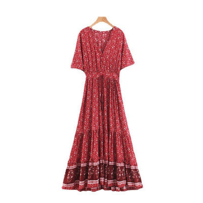 V-Neck High Waist Flowy Summer Dress