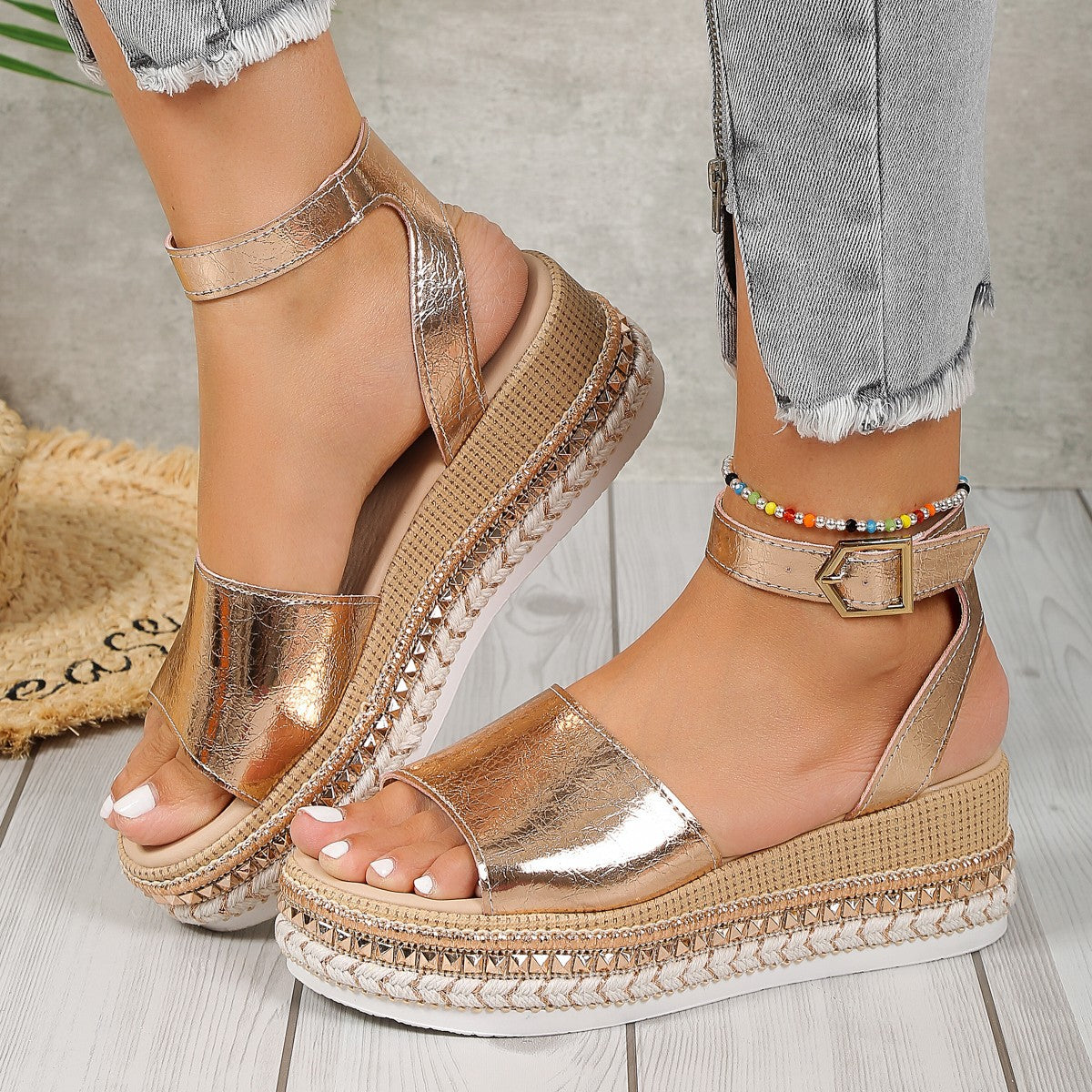 Women's Fish Mouth Buckle Wedge Sandals