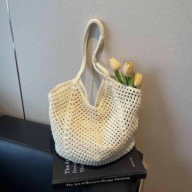 Hollow Hand-Woven Straw Tote Bag for Women