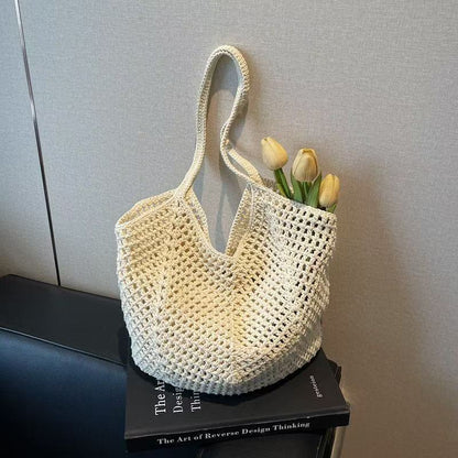 Hollow Hand-Woven Straw Tote Bag for Women