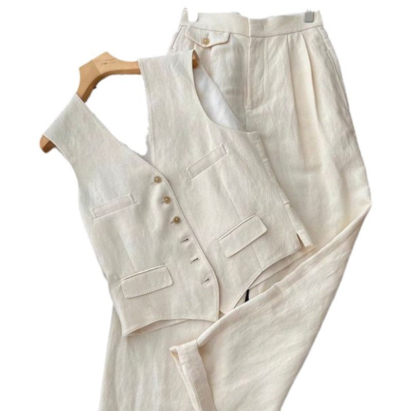 Elegant Suit Vest + Wide-Leg Pants Two-Piece Set
