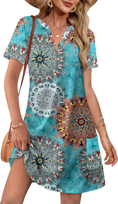 Women's Casual Summer V-Neck Pullover Dress