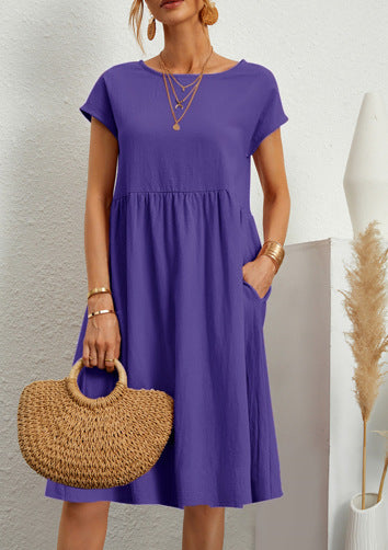 Womens Summer Cotton Linen A-Line Dress