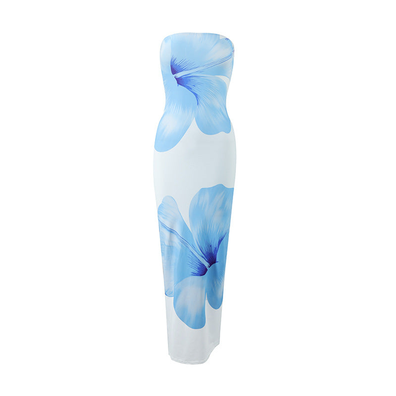 Summer Strapless Floral Print Long Dress