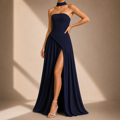 Strapless High Slit Maxi Dress Bandeau Long Dress High Waist