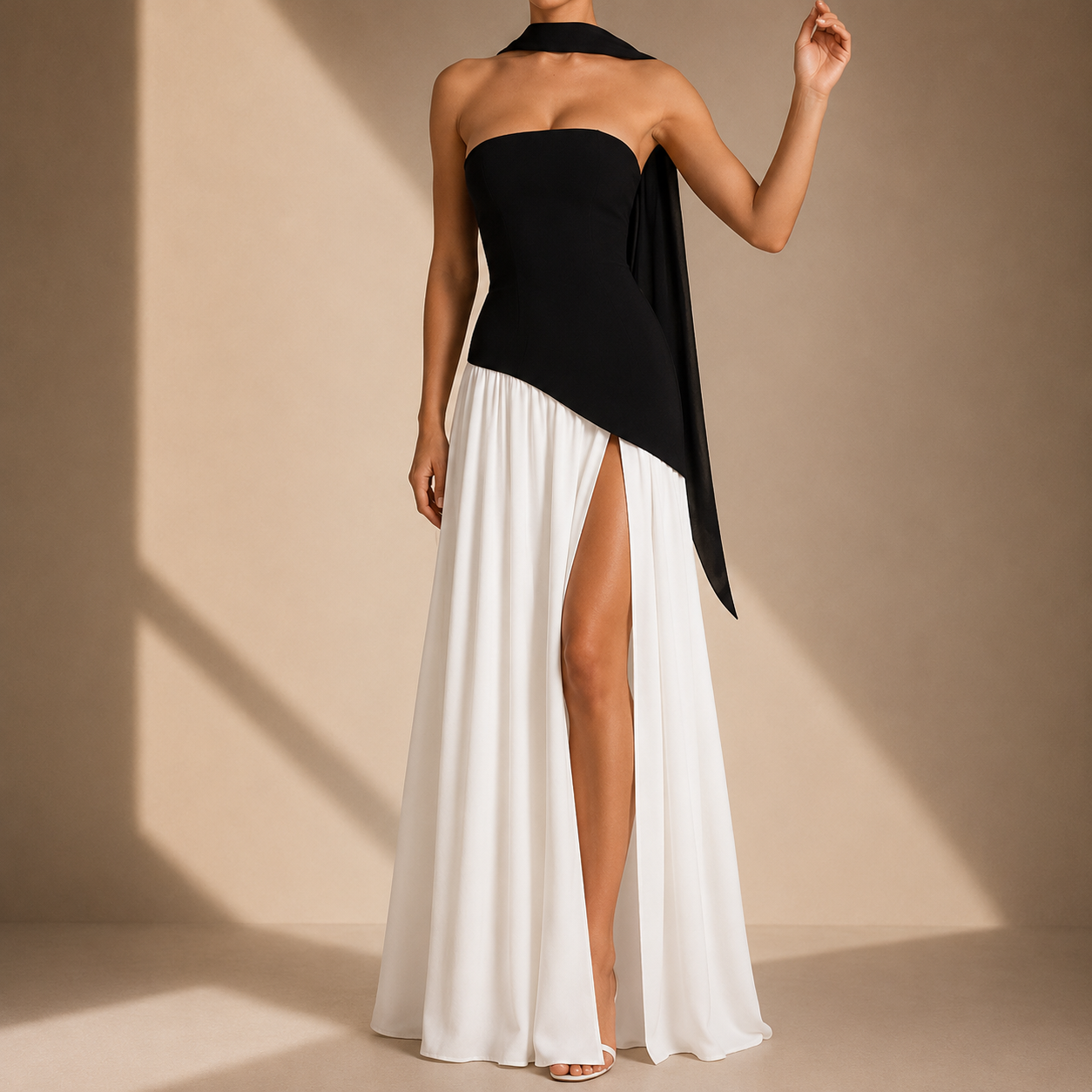 Strapless High Slit Maxi Dress Bandeau Long Dress High Waist