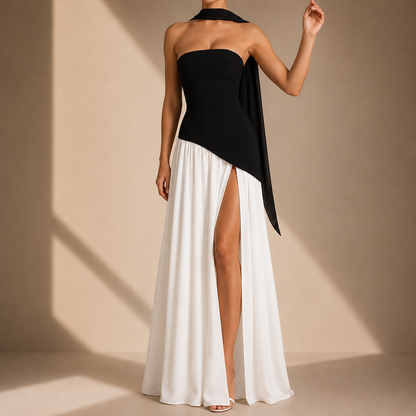 Strapless High Slit Maxi Dress Bandeau Long Dress High Waist