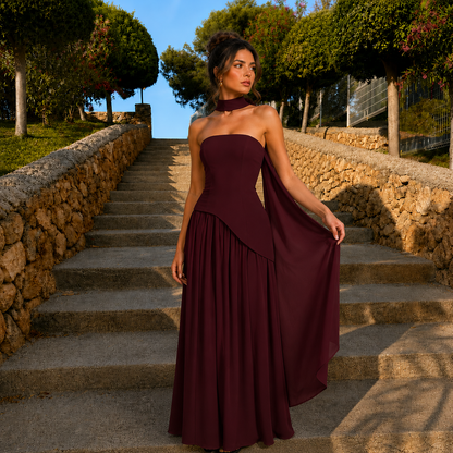 Strapless High Slit Maxi Dress Bandeau Long Dress High Waist