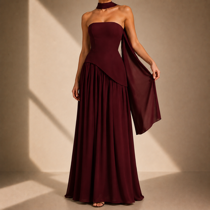 Strapless High Slit Maxi Dress Bandeau Long Dress High Waist