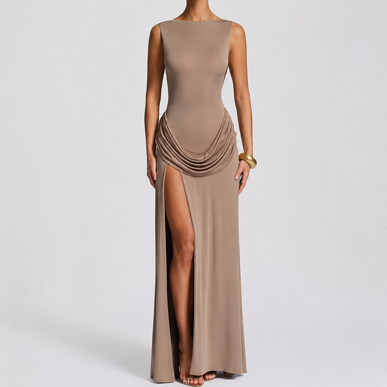 Elegant Solid Color Bodycon Midi Dress
