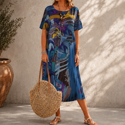 Waist Crewneck Loose Beach Long Dress