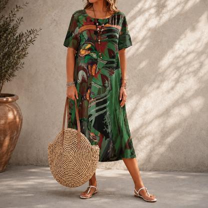 Waist Crewneck Loose Beach Long Dress