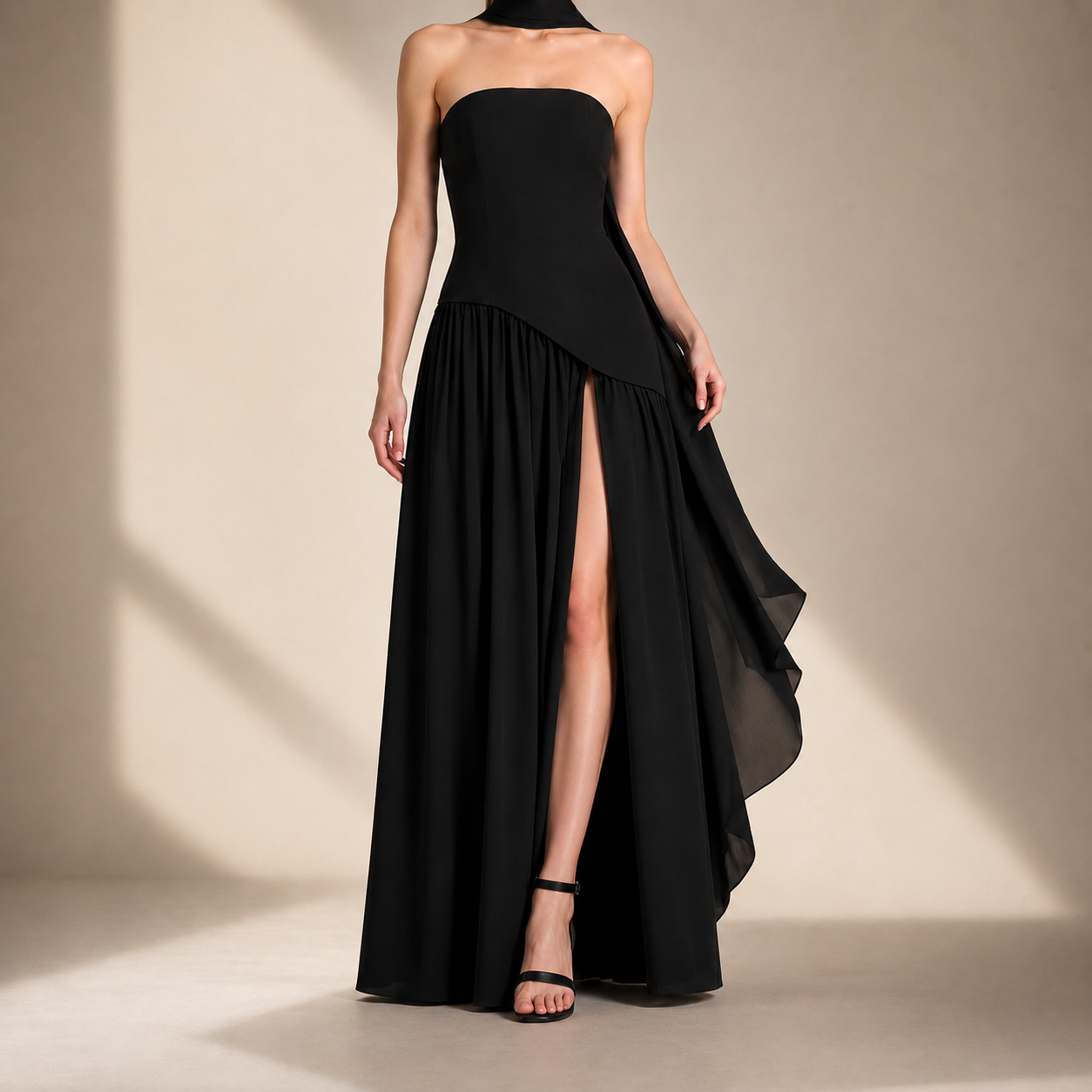 Strapless High Slit Maxi Dress Bandeau Long Dress High Waist