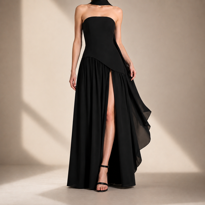 Strapless High Slit Maxi Dress Bandeau Long Dress High Waist
