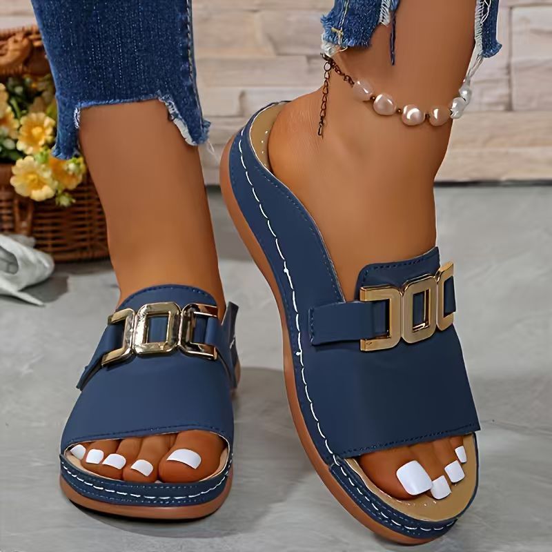 Orthopaedic Gold Buckle Mule Sandals